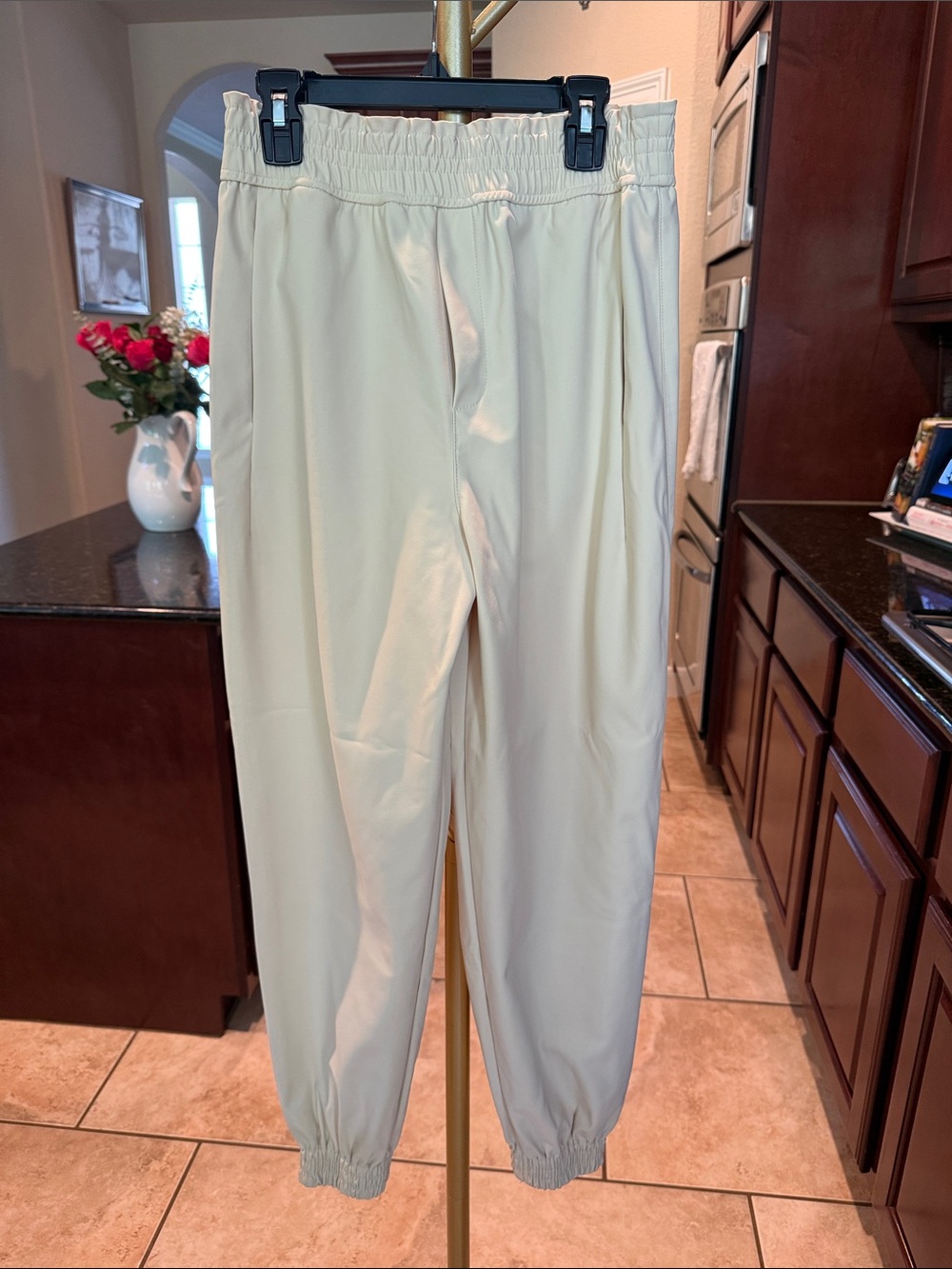 Zara Ladies Casual Elastic-Waist Jogger Pants - Cream Sz XS